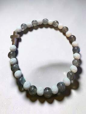 Handcrafted Labradorite White Lava Rock Cross Stretch Bracelet